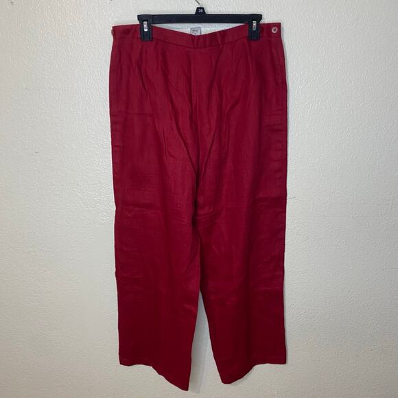 Style & Co Vintage Cherry Red 100% Linen Wide Leg Trouser Pants Size 14 - Picture 10 of 10